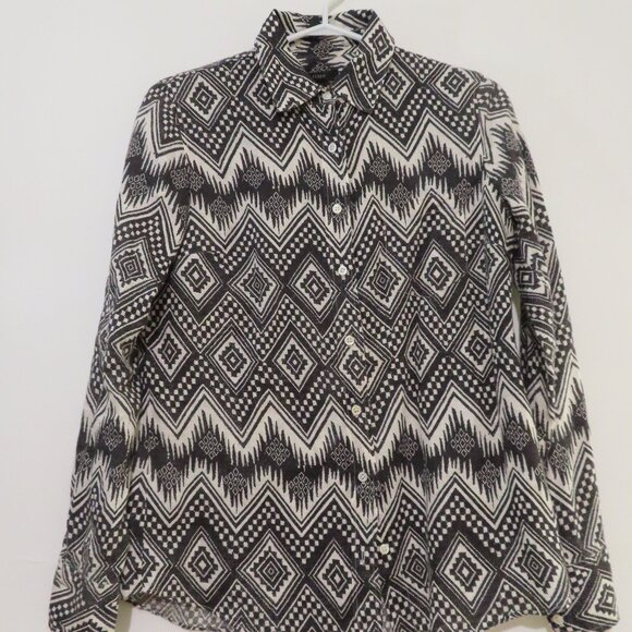 J.Crew Linen Graphic Button Shirt Size 2 - Picture 2 of 10